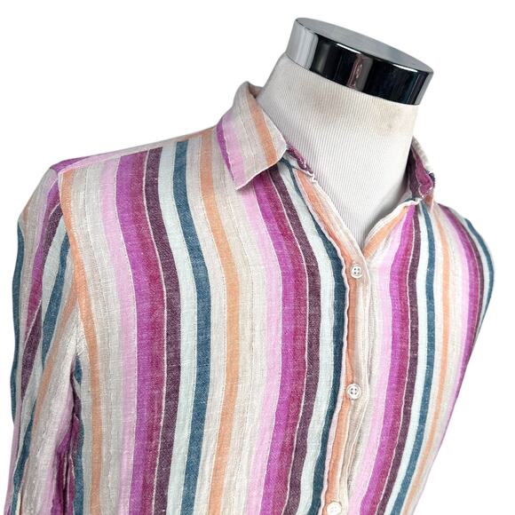 Rails Sydney Top Women’s XS Avila Striped Linen Blend Metallic Thread Button - Picture 2 of 12